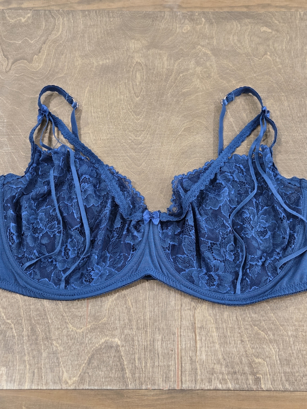 Hips And Curves Strappy Olivia Bra 48LG Floral Lace Lingerie Blue